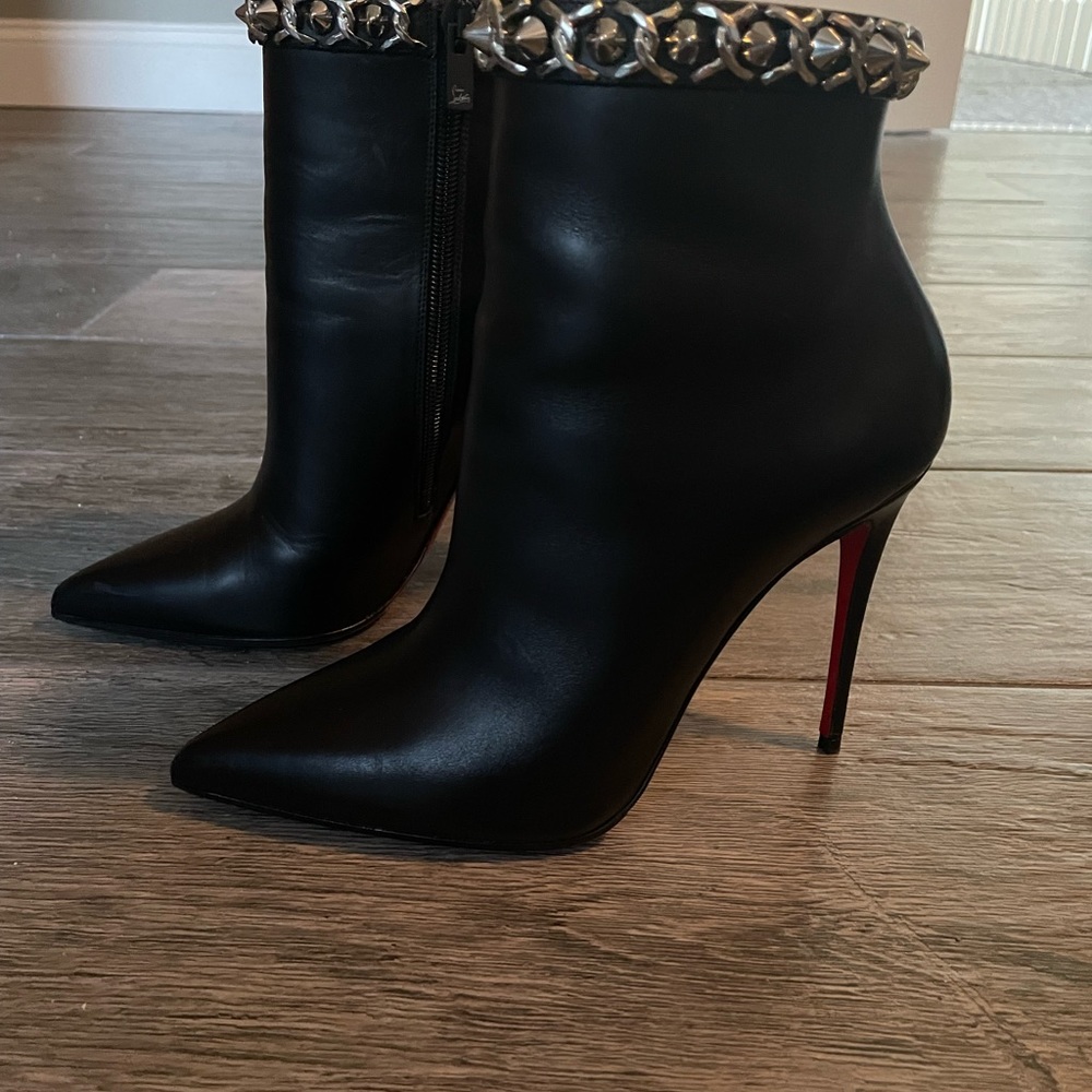Christian Louboutin Black Ankle Boots with Silver Accents